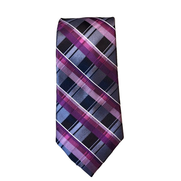 Arrow Other - Arrow Plaid Black Purple Gray Textured 100% Silk Pointed Tie